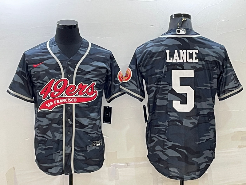 Men's San Francisco 49ers #5 Trey Lance Grey Camo With Patch Cool Base Stitched Baseball Jersey